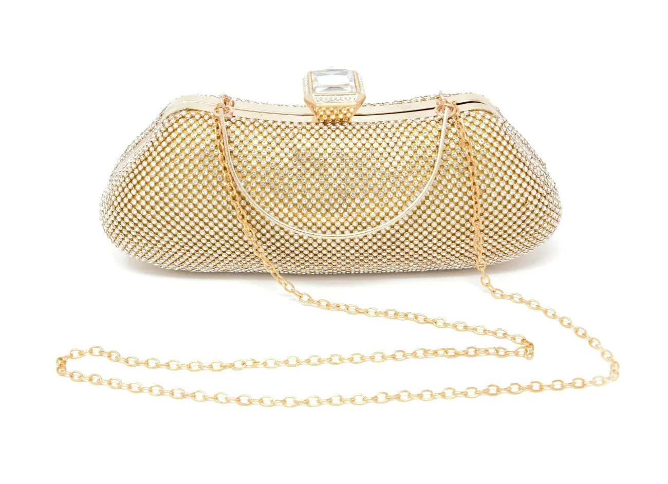 Sparkling Gold Long Clutch with Handle and Chain