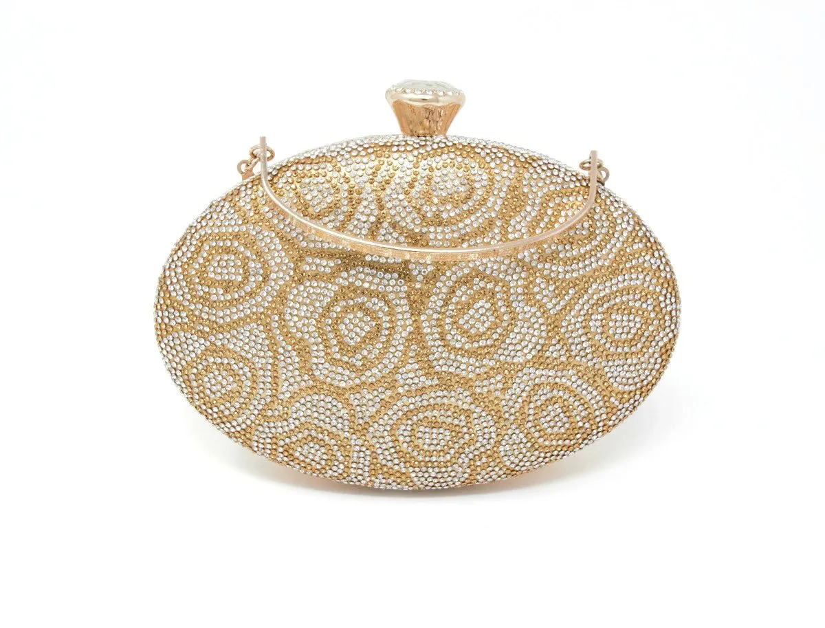Sparkling Gold Oval Clutch with Handle and Chain