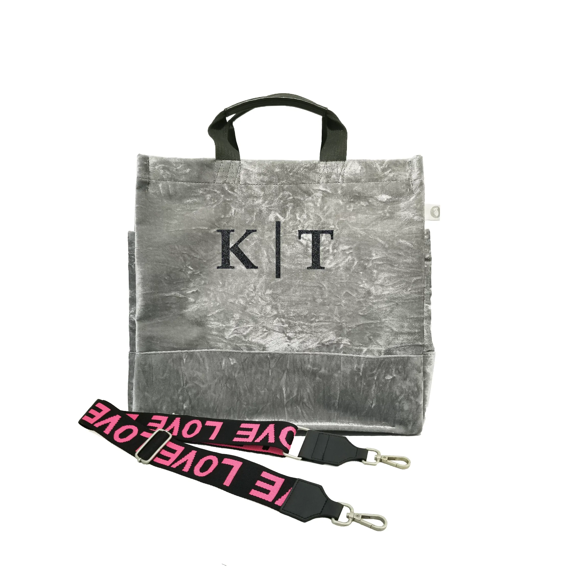 Split Letter Monogram Grey Crushed Velvet North South Bag
