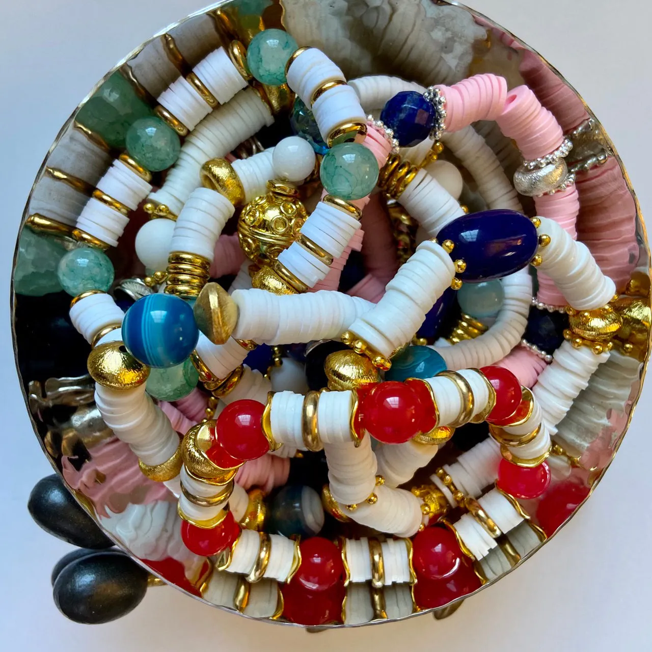 Sporty Banded Beads, 18k Gold Vermeil and White Polymer Heishi Beaded Bracelet