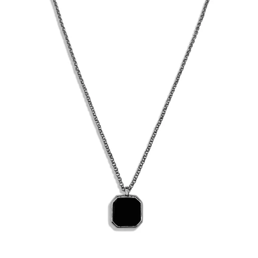 Square Gemstone Pendant Necklace - Silver & Black