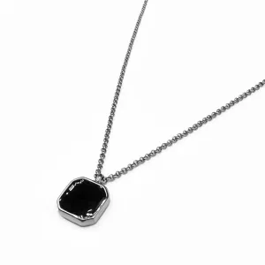 Square Gemstone Pendant Necklace - Silver & Black