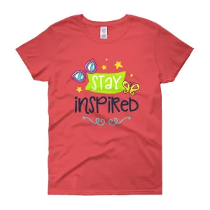 Stay Inspired Short Sleeve Round Neck Coral Silk Color T-Shirt for Women