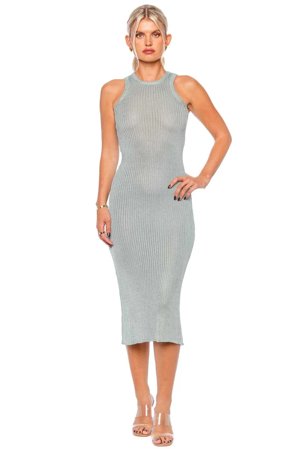 Storm Ribbed Knit Racer Midi Dress