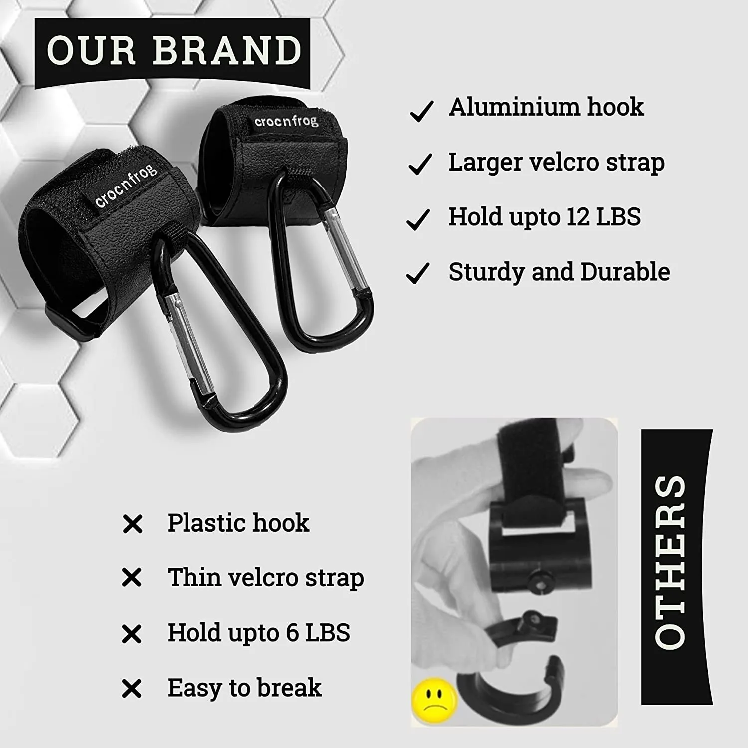 Stroller Hook - Faux Leather Style Stroller Hooks for Hanging Purse, Diaper Bags | Strong and Large Stroller Clips - Perfect Stroller Organizer for Baby Shower Favors or Gifts - Pack of 2