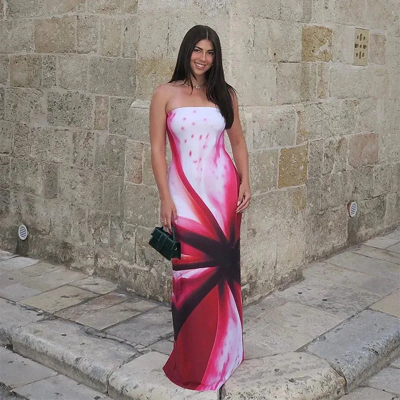 Stunning Strapless Printed Maxi Dress - Chic Women's Beach Robe