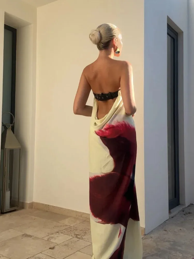 Stunning Strapless Printed Maxi Dress - Chic Women's Beach Robe