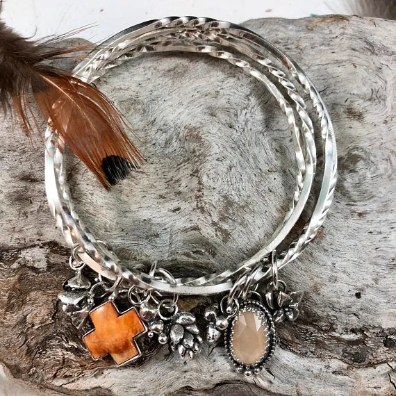 Succulents Plus sterling silver twisted double Bangle Sterling Bracelet