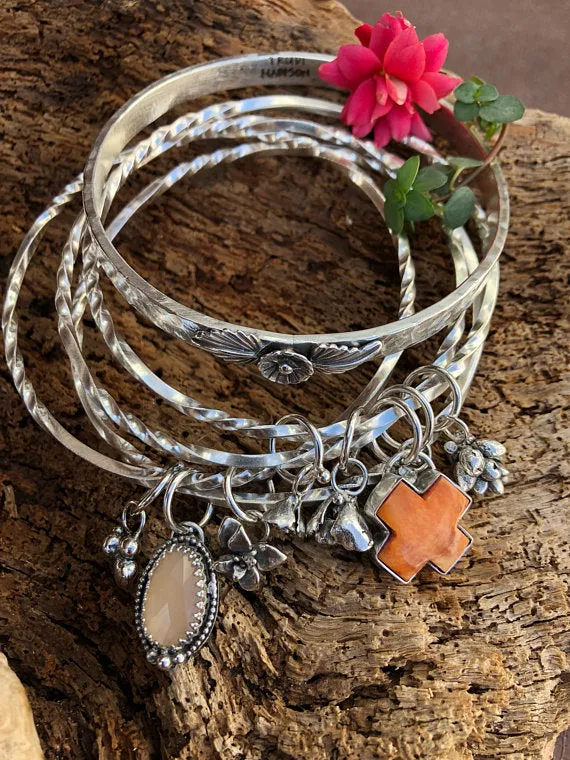 Succulents Plus sterling silver twisted double Bangle Sterling Bracelet