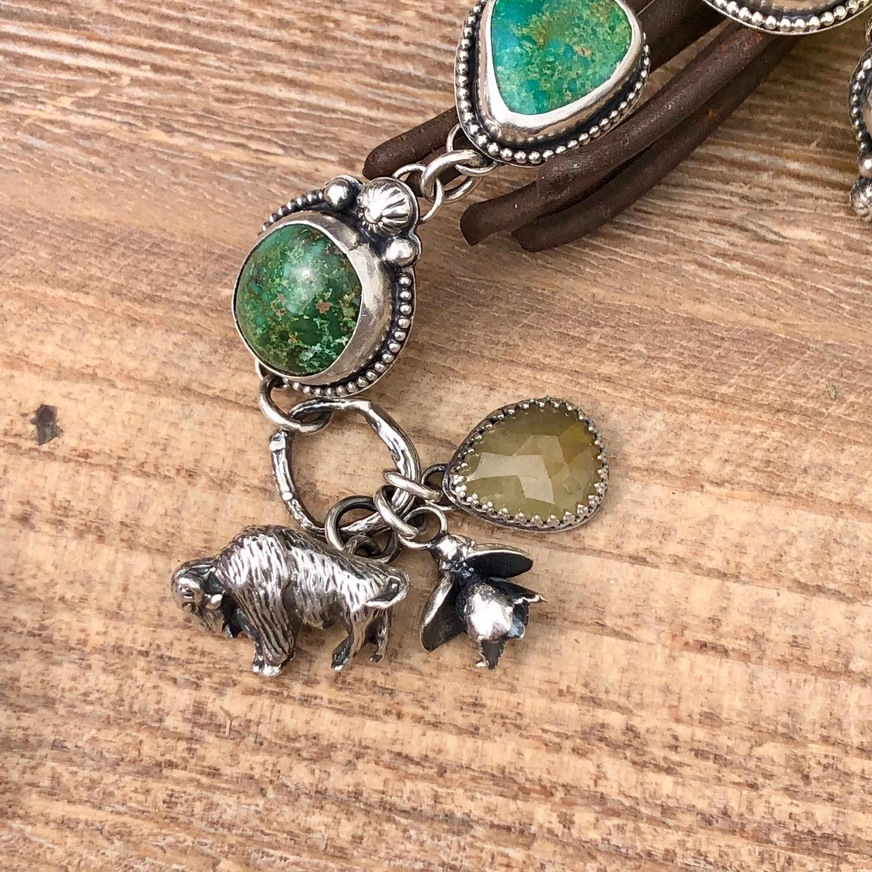 Take No Bull Old stock Royston Turquoise, Buffalo and succulent Sterling Silver Bracelet