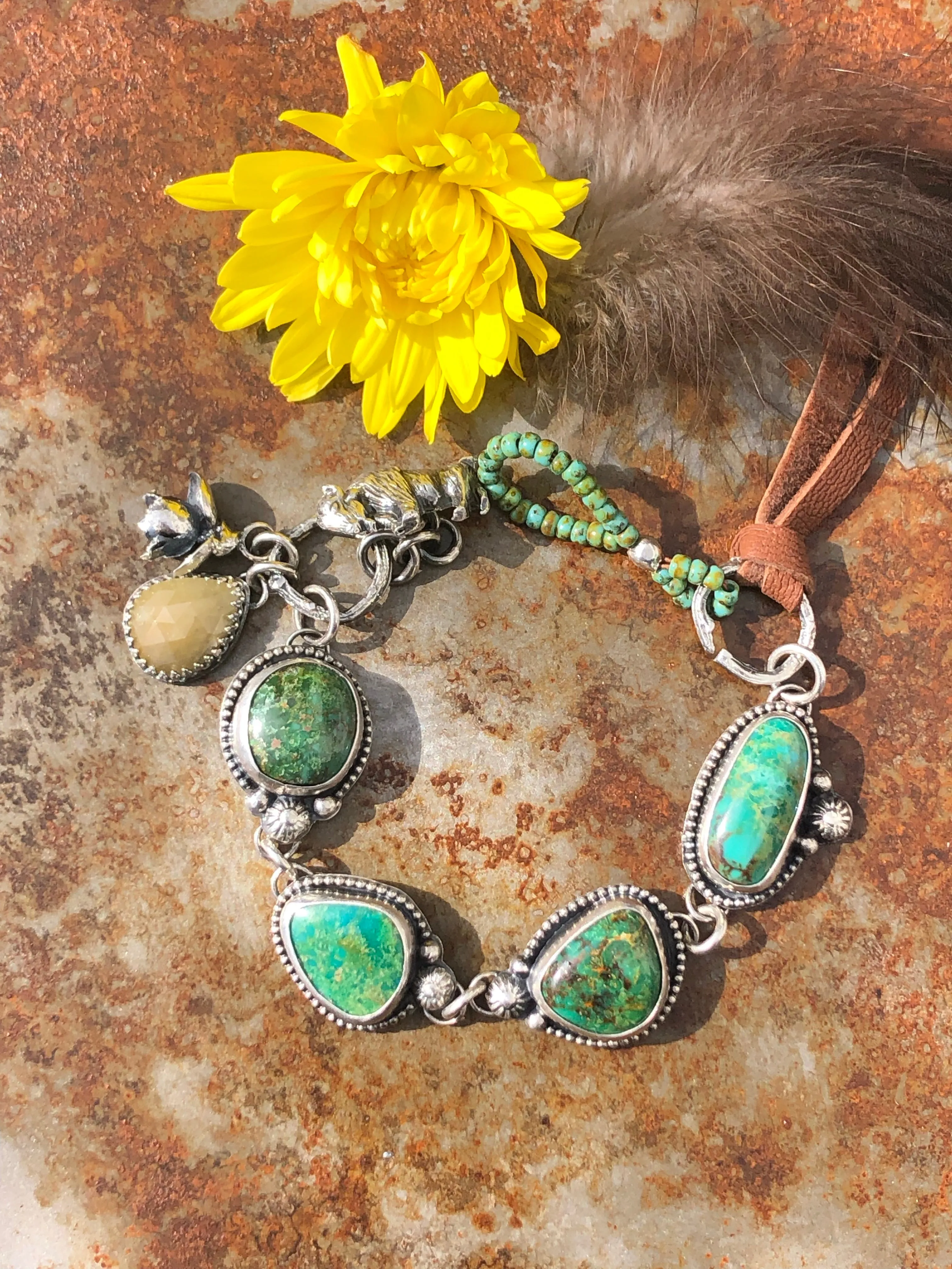 Take No Bull Old stock Royston Turquoise, Buffalo and succulent Sterling Silver Bracelet