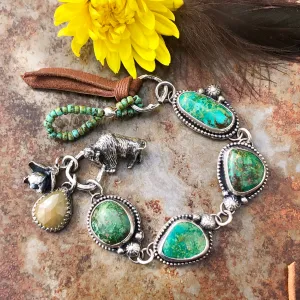 Take No Bull Old stock Royston Turquoise, Buffalo and succulent Sterling Silver Bracelet