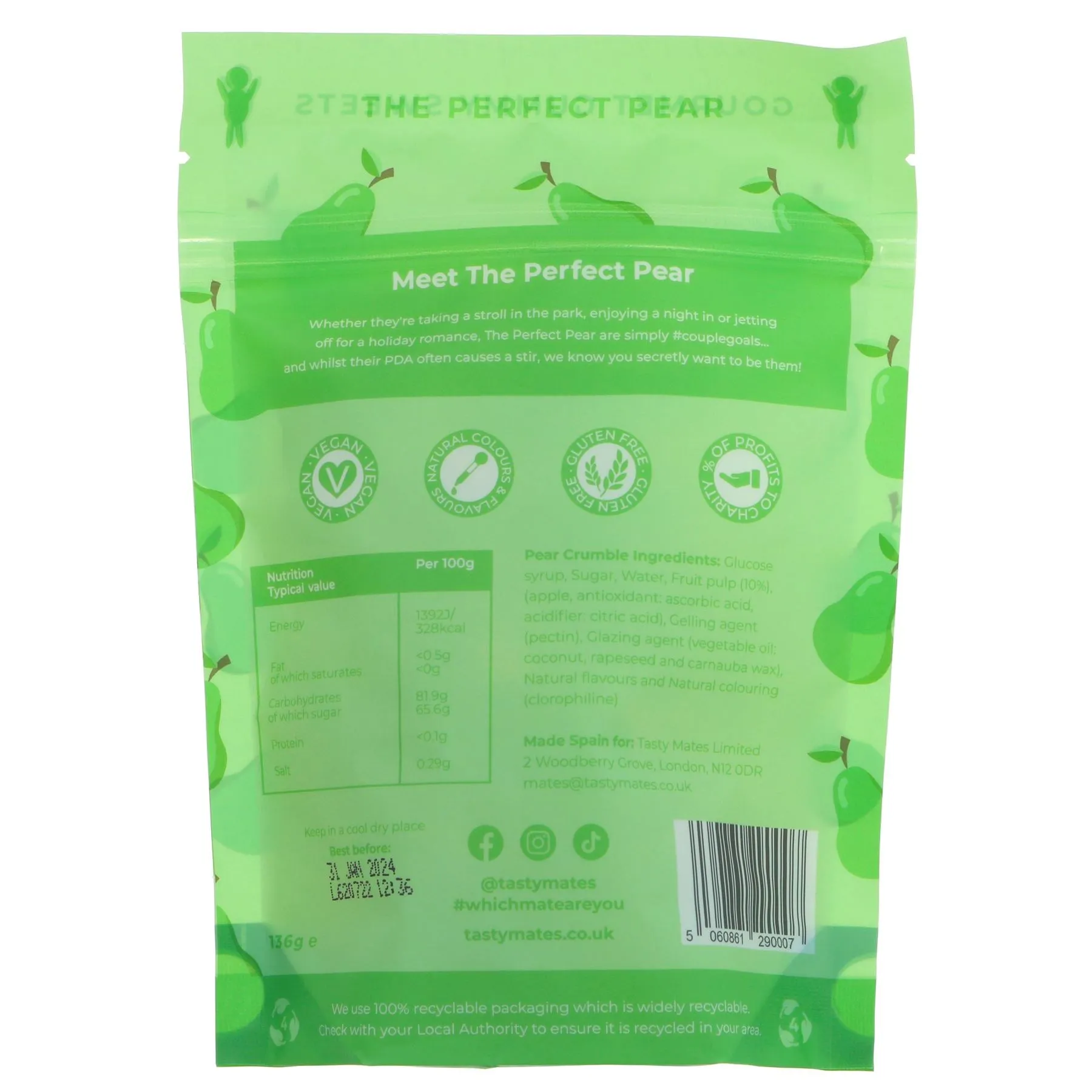 Tasty Mates | The Perfect Pear Gourmet Gummy Sweets | 136g