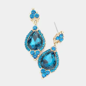 Teal Teardrop Center Dangle Earrings | Pageant Earrings | 525353