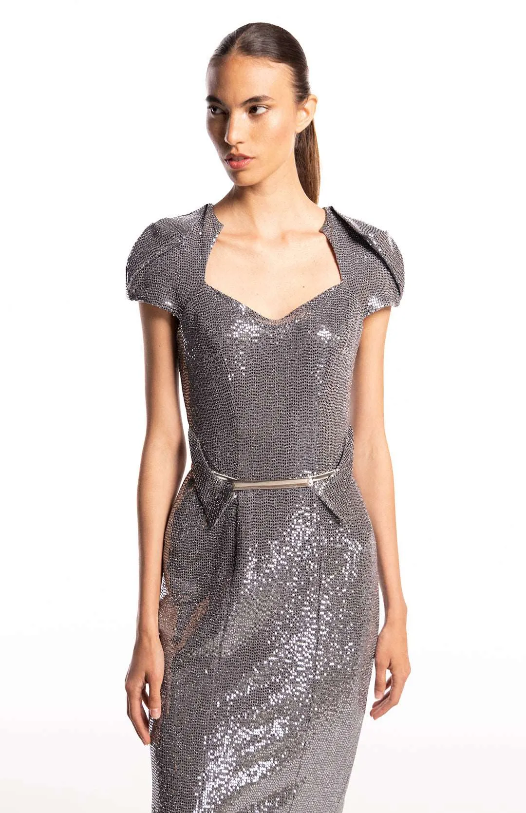 Tempest Glam | Sculpted Chic: Cocktail Sequin Midi Dress