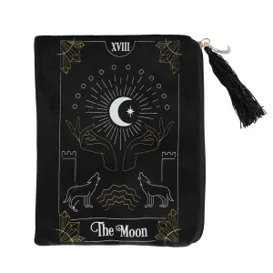 The Moon Velvet Zippered Tarot Card Bag - Black