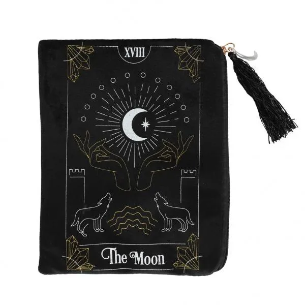 The Moon Velvet Zippered Tarot Card Bag - Black