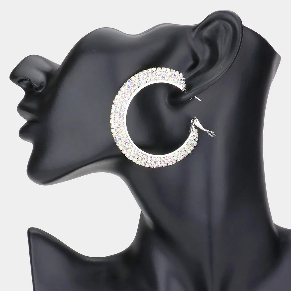 Three Row AB Crystal Hoops | 2 1/8" | 273442