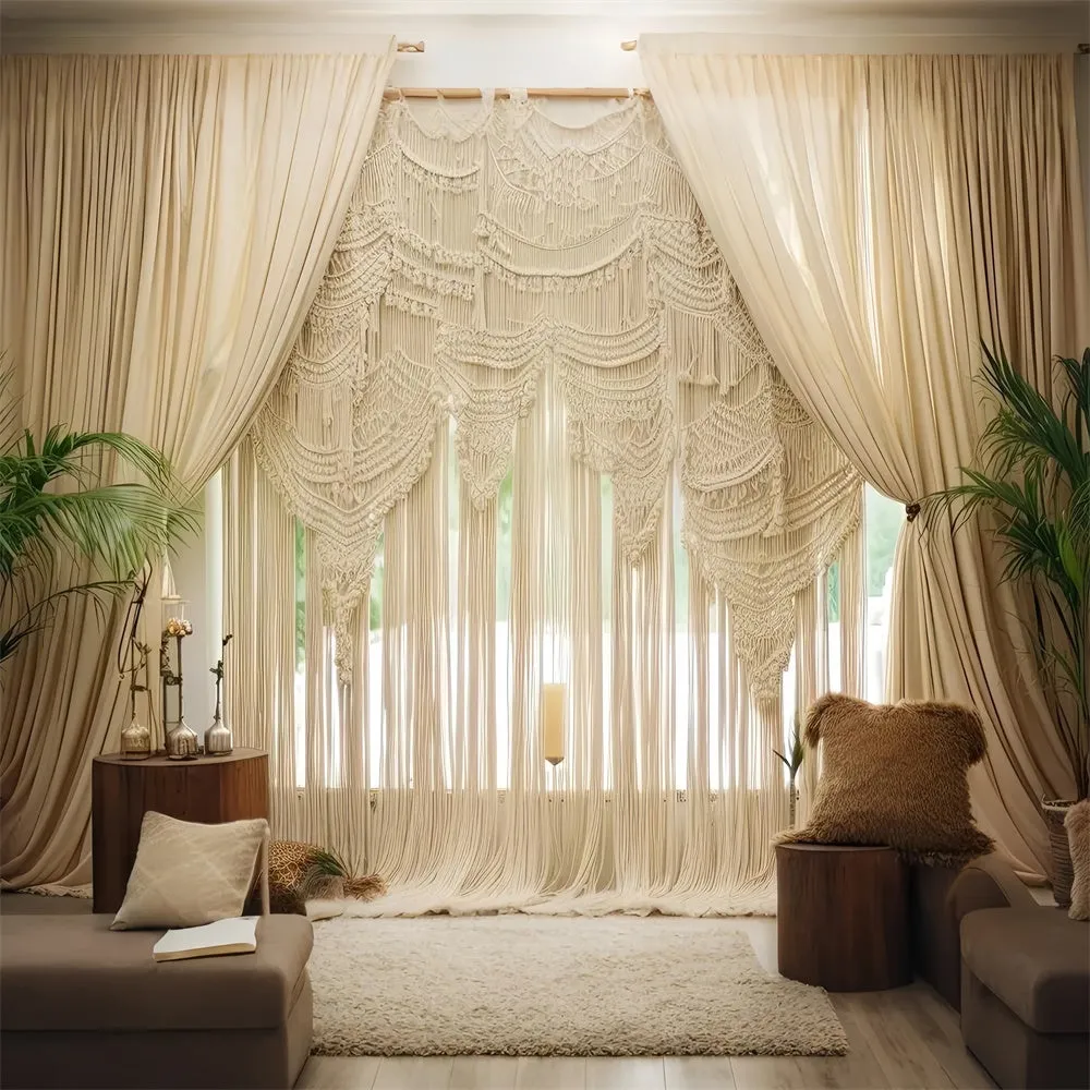 Toile de Fond Boho Idées Rideaux Chic Macramé Plantes GQ2-19