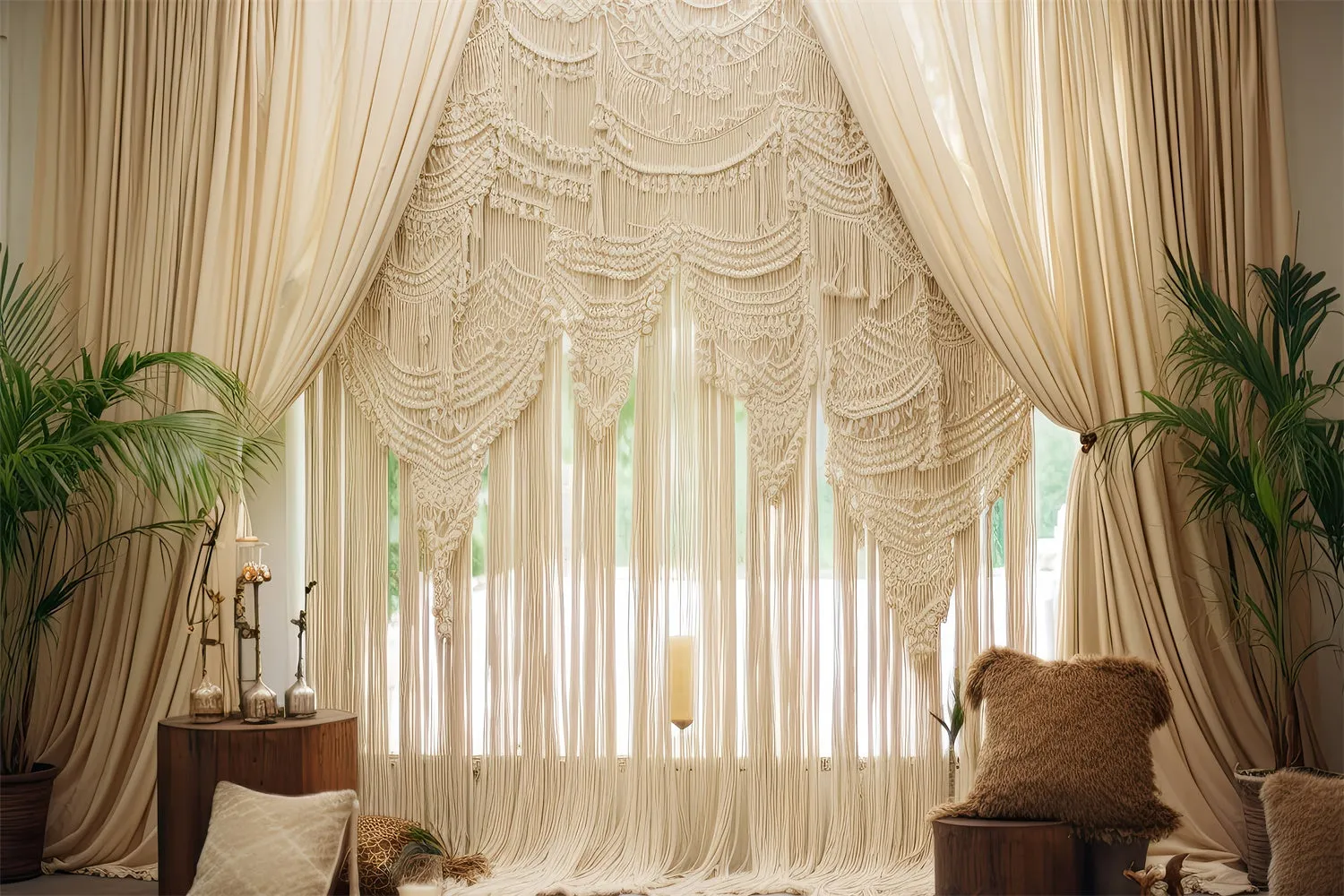 Toile de Fond Boho Idées Rideaux Chic Macramé Plantes GQ2-19