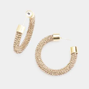 Topaz Rhinestone Half Hoop Earring | 1.75" | 483004