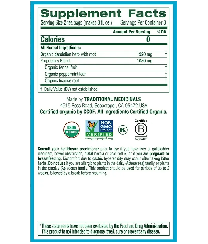 Traditional Medicinals - Organic Everyday Detox, Dandelion, 16 Bags