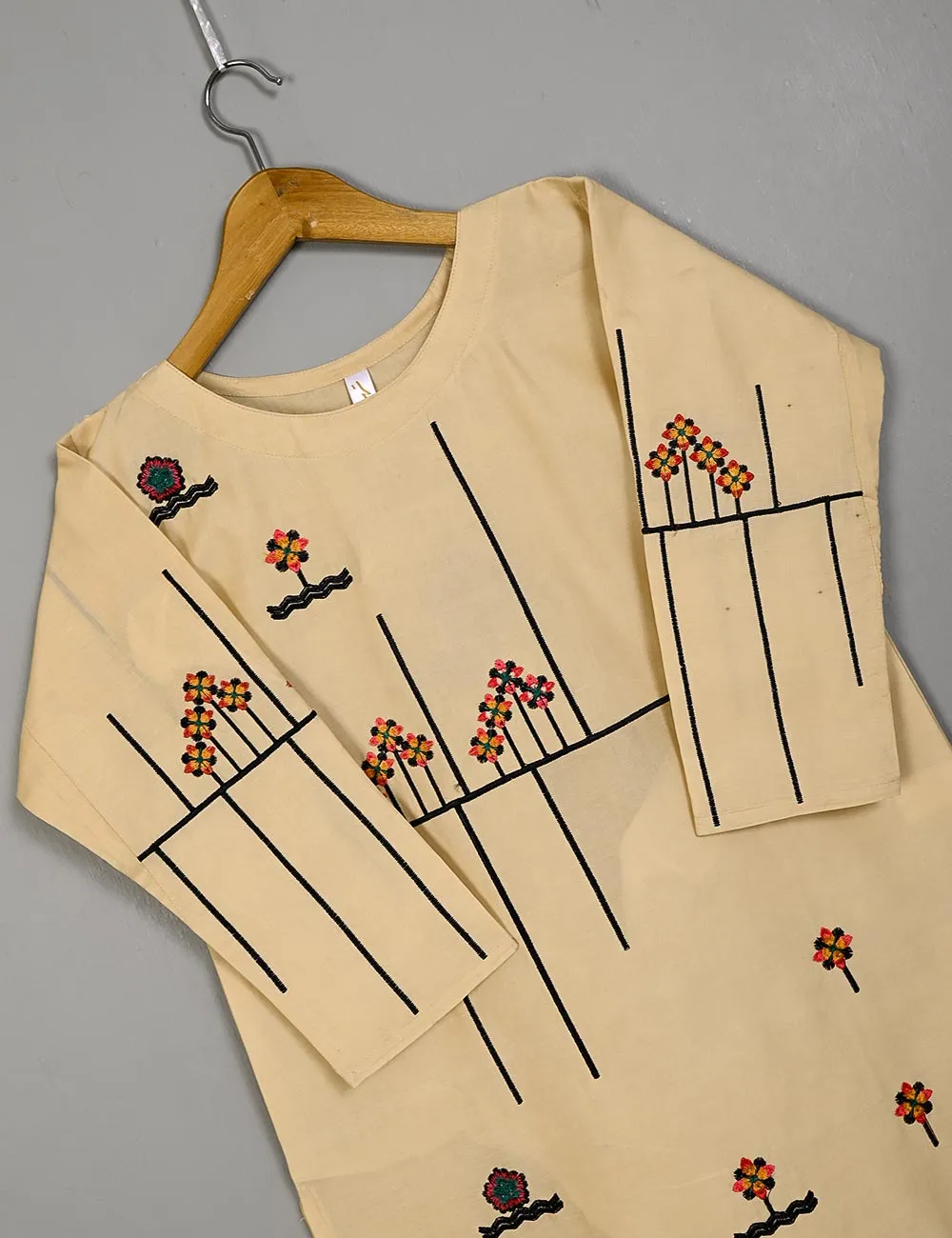 TS-204A-Peach - Comet - Cotton Embroidered Stitched Kurti