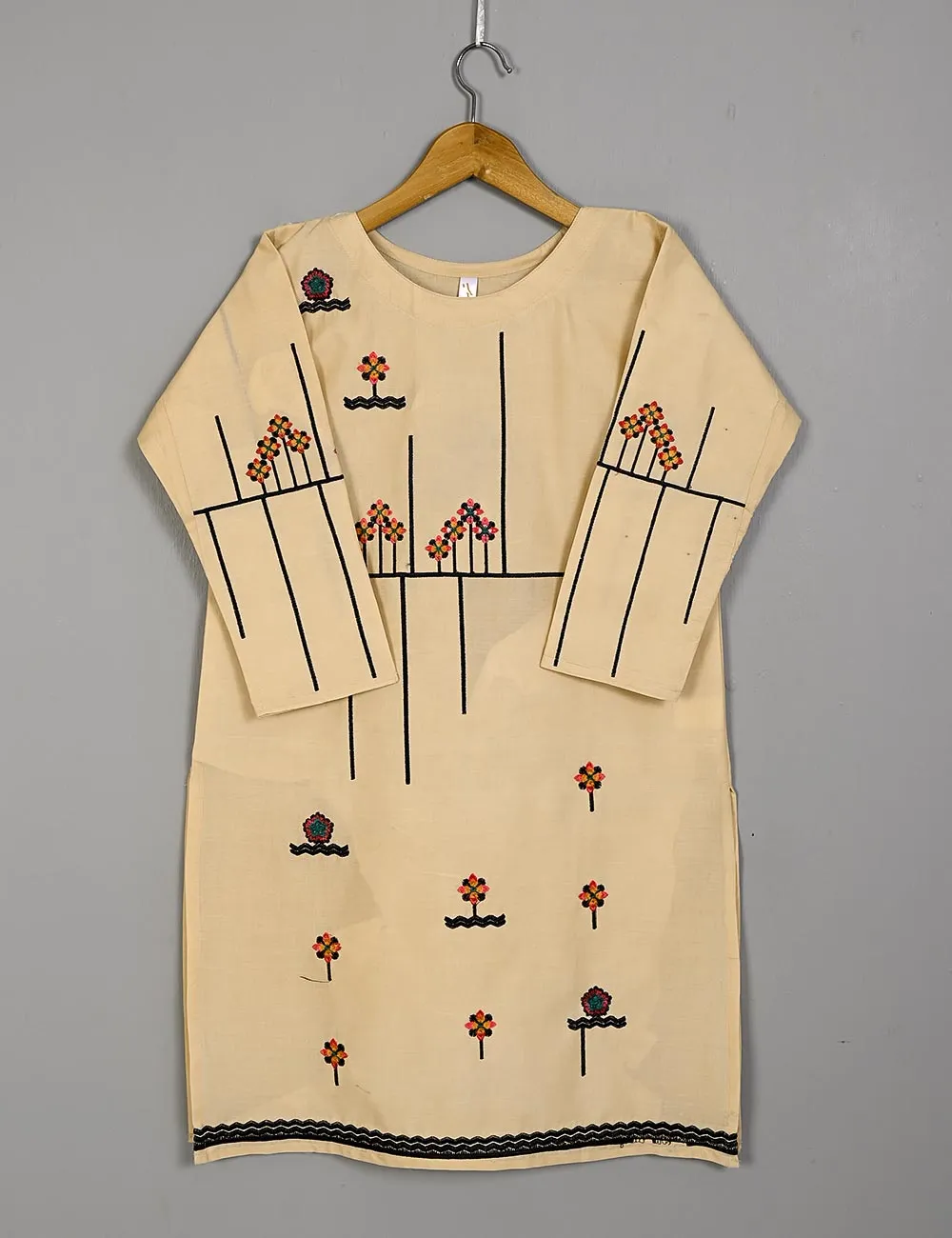 TS-204A-Peach - Comet - Cotton Embroidered Stitched Kurti