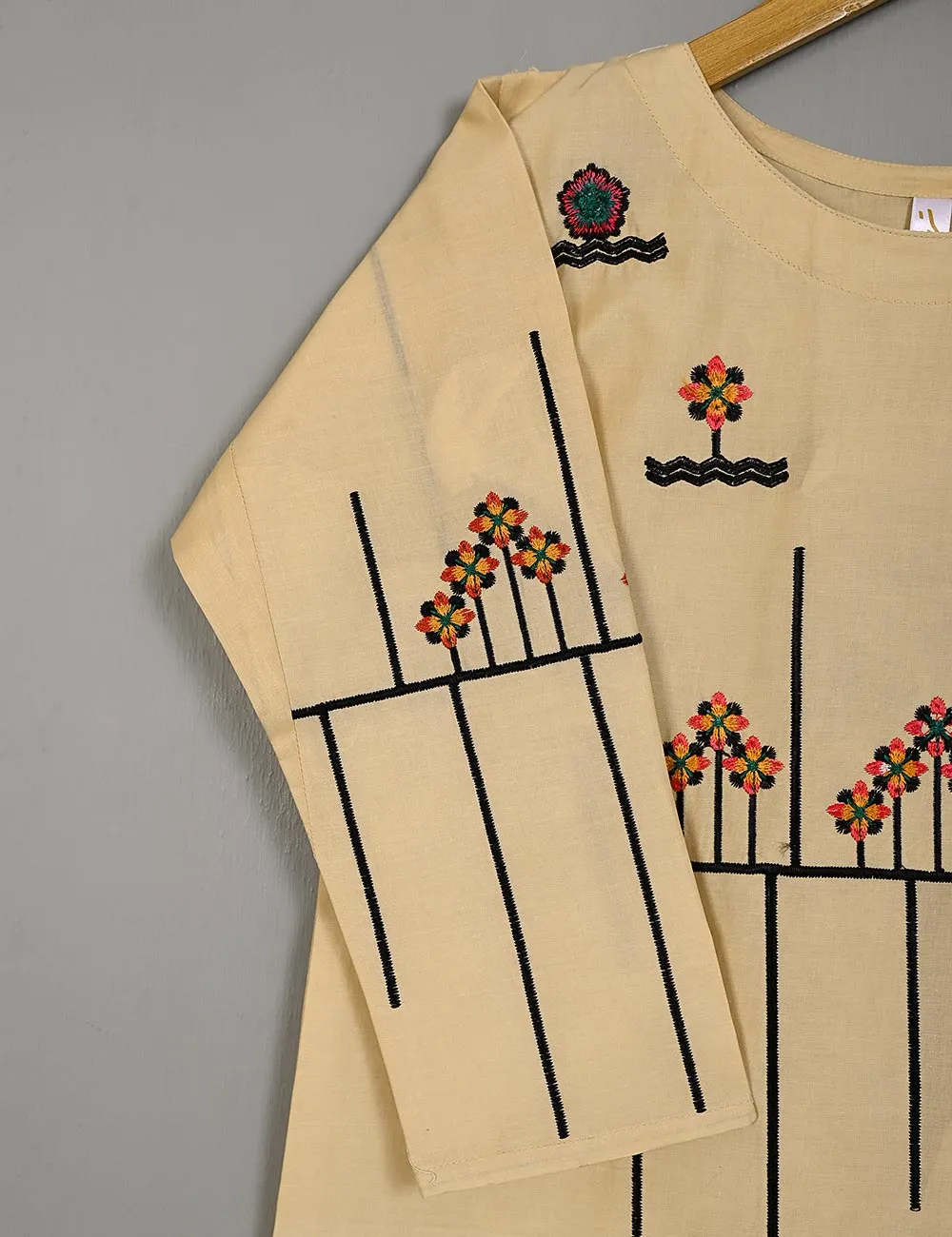 TS-204A-Peach - Comet - Cotton Embroidered Stitched Kurti