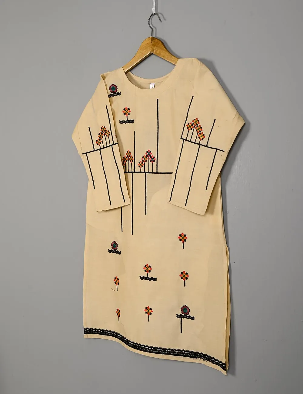 TS-204A-Peach - Comet - Cotton Embroidered Stitched Kurti