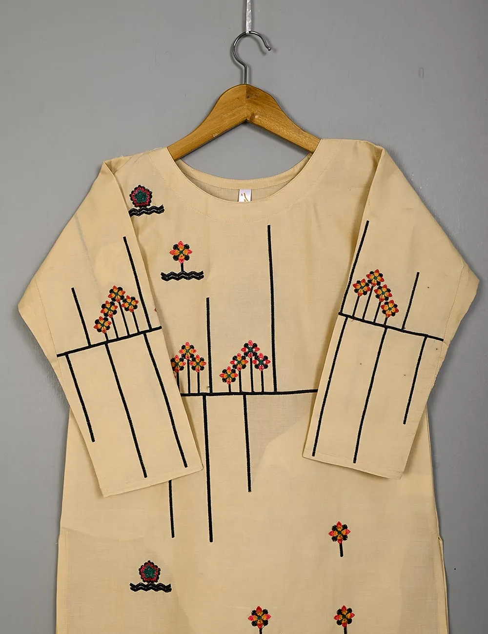 TS-204A-Peach - Comet - Cotton Embroidered Stitched Kurti