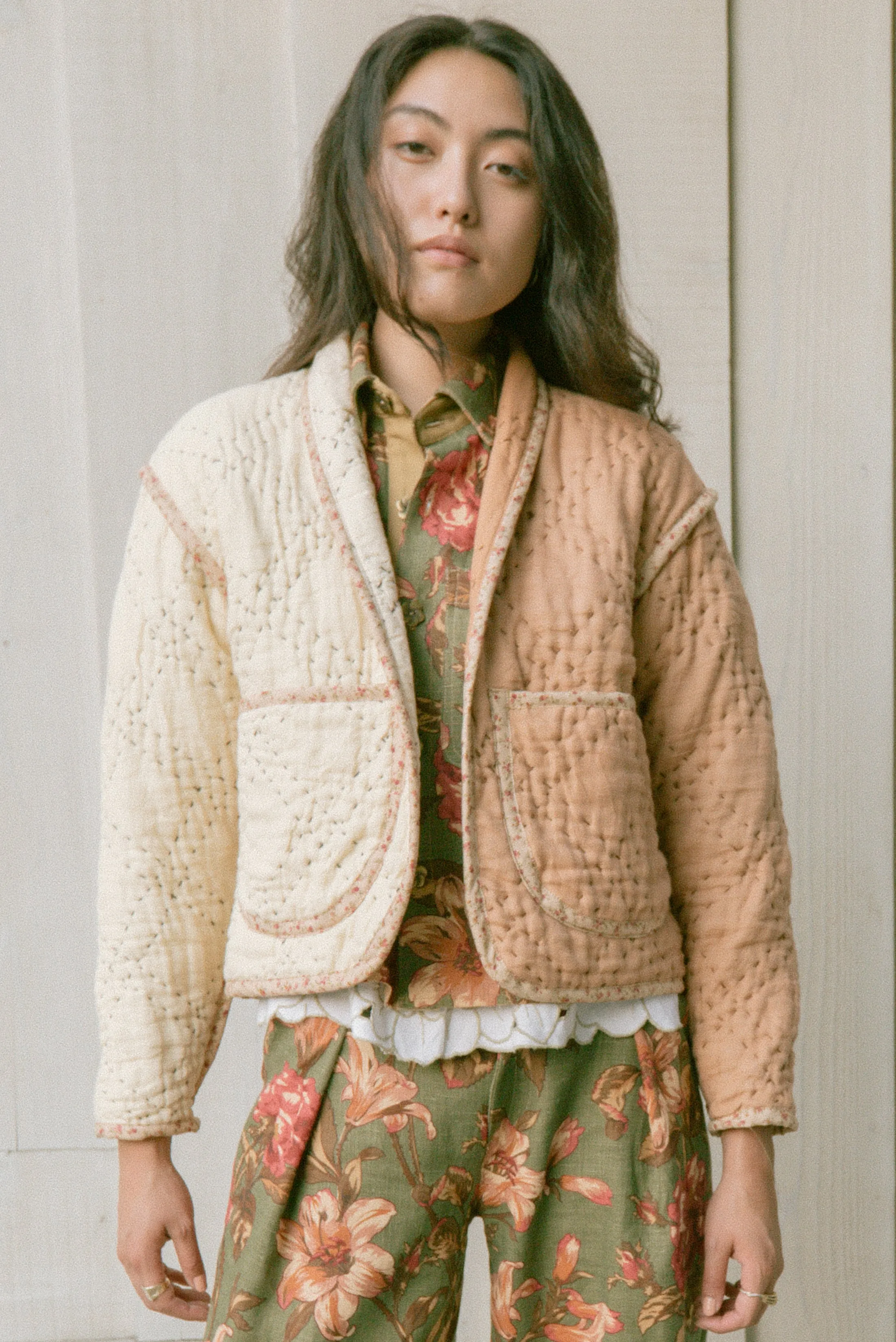 Two-Tone Linen Juniper Cropped Coat (X-Small)