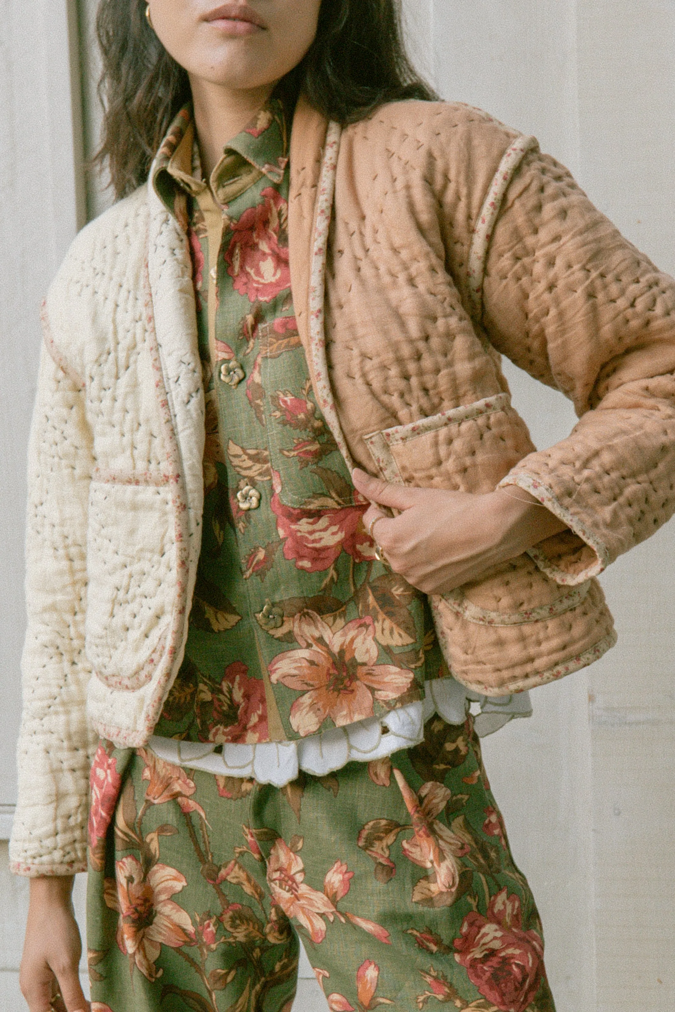 Two-Tone Linen Juniper Cropped Coat (X-Small)