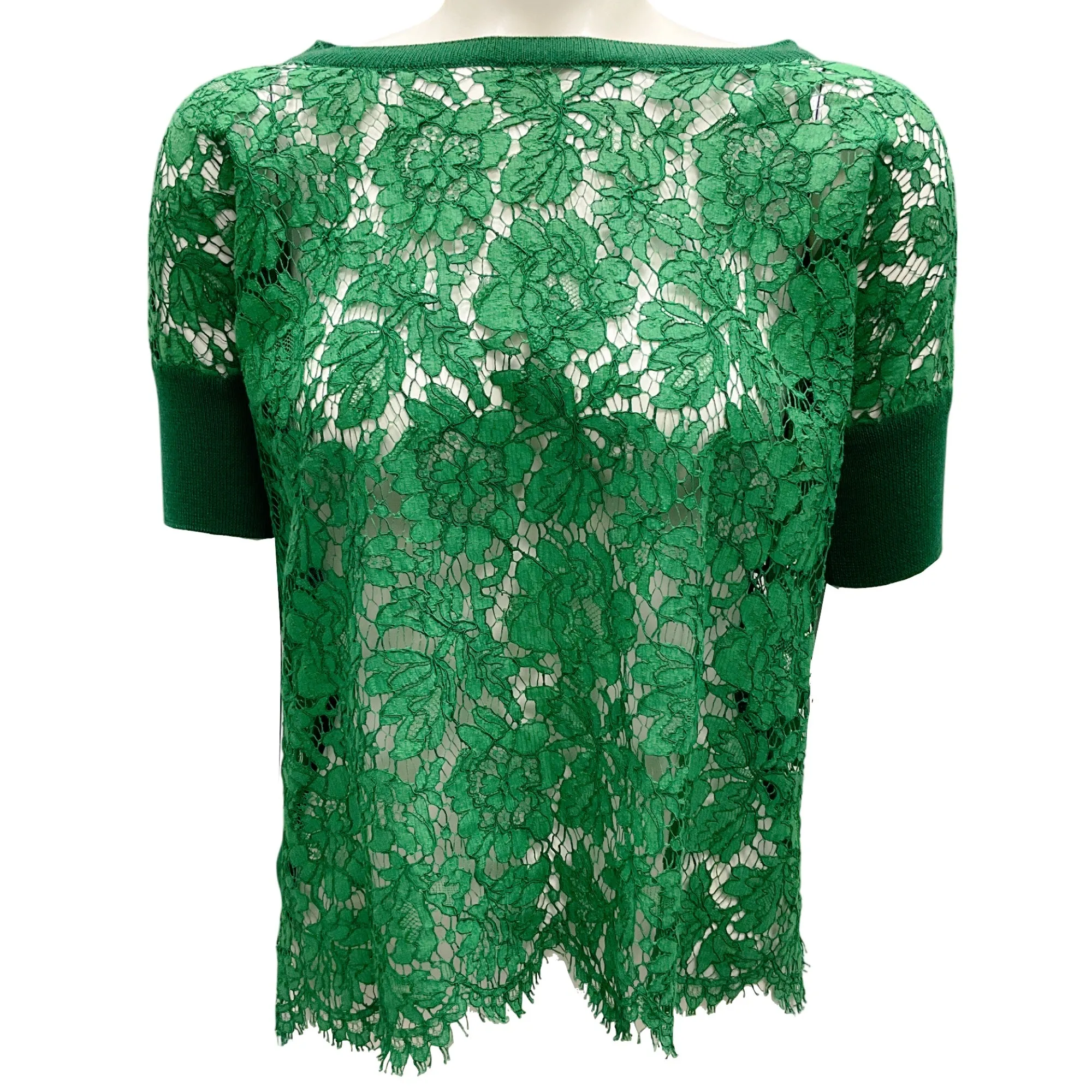 Valentino Green Lace And Knit Trim Oversized Top