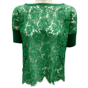 Valentino Green Lace And Knit Trim Oversized Top