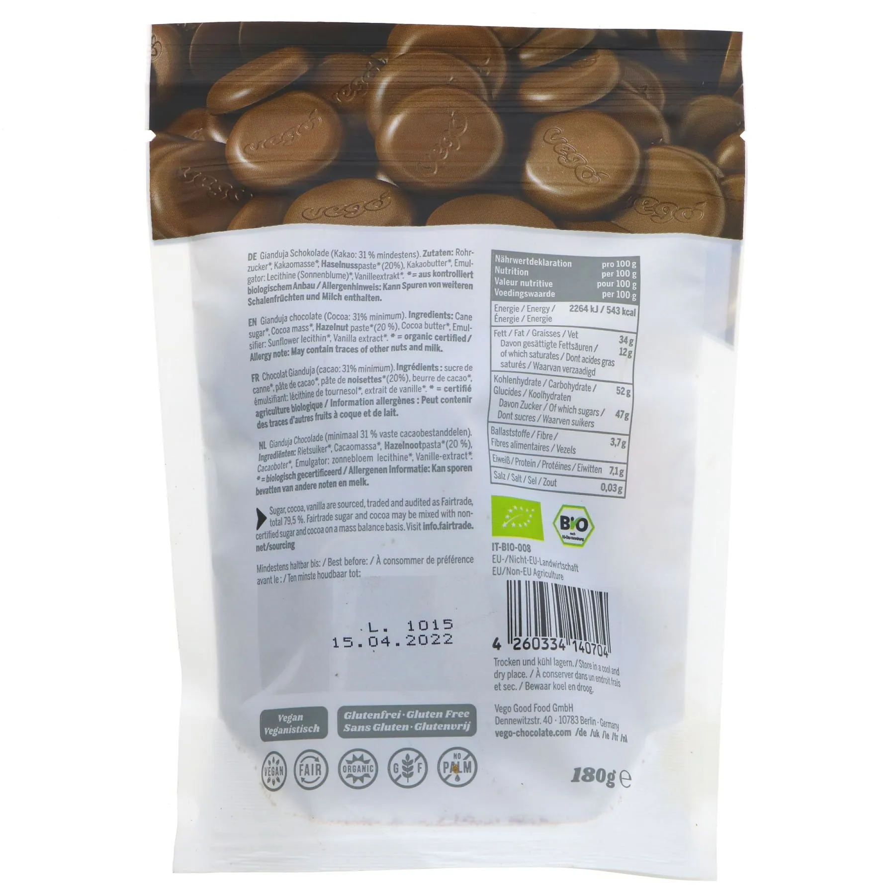 Vego | Hazelnut Chocolate Melts | 180g