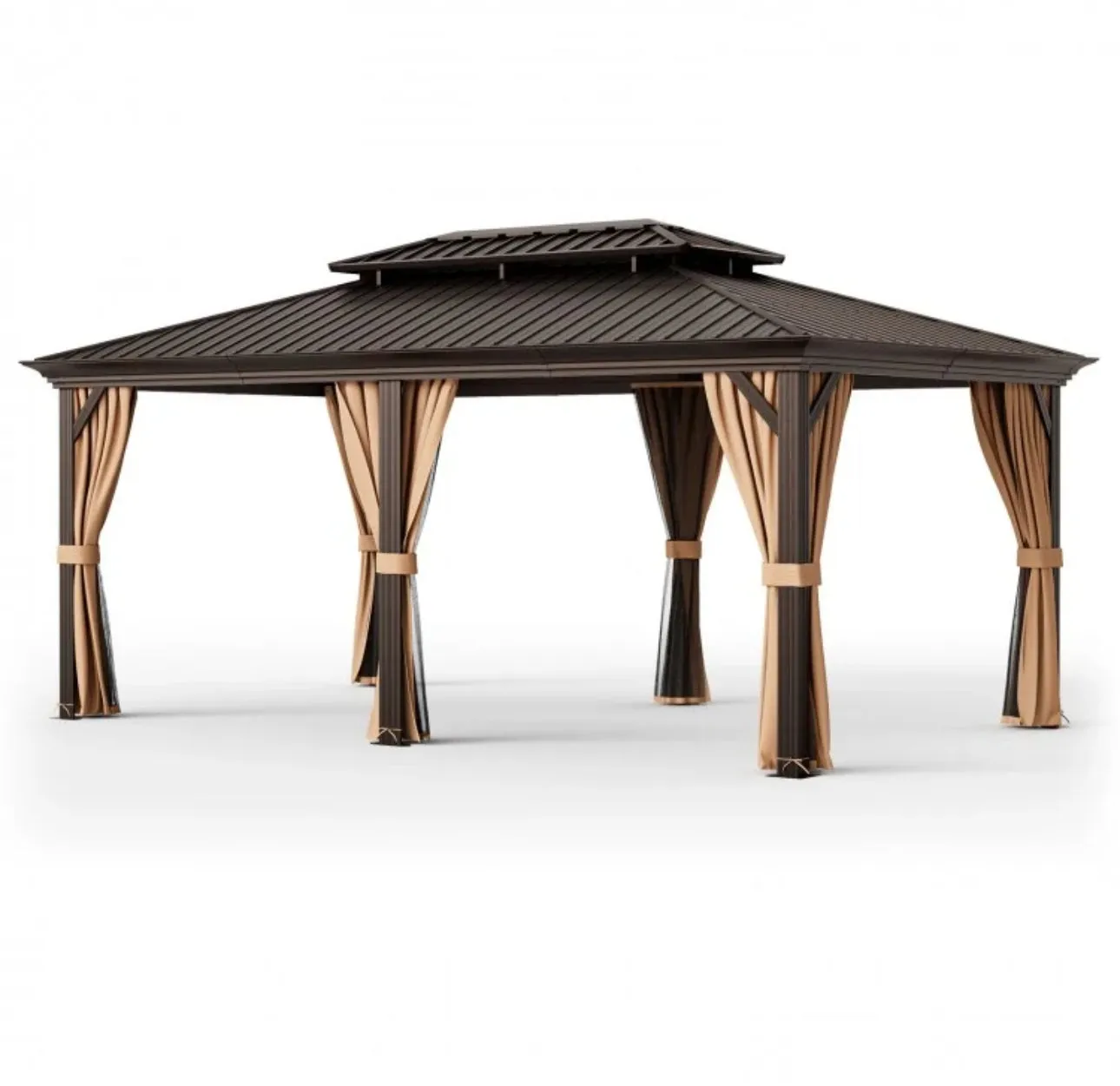 Very Classy Heavy Duty 12’ by 20’ Double-Roof Hardtop Patio Gazebo With Galvanized Steel Roof | All Season | Sun Protection | Water Resistant | Water Gutters