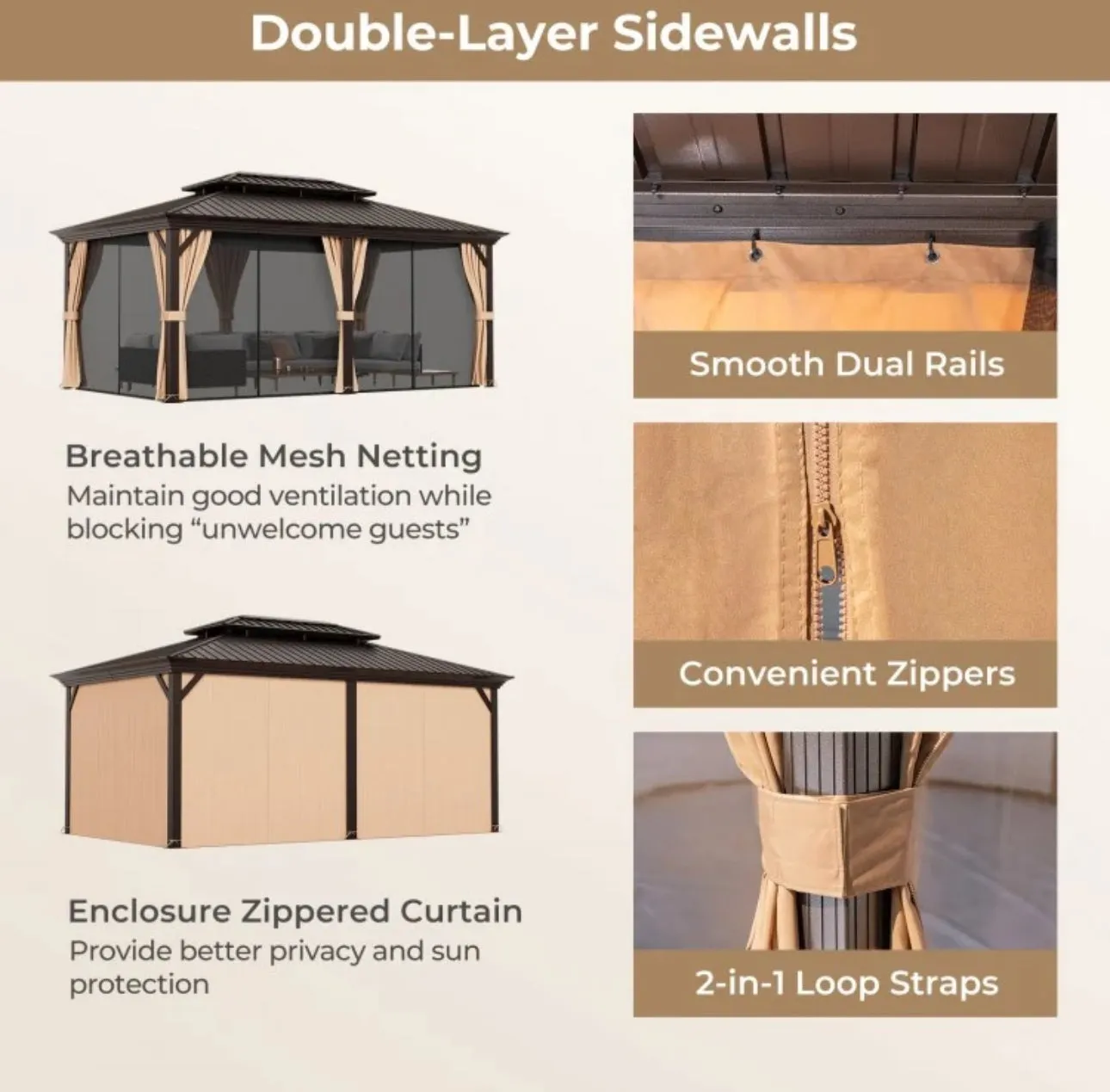 Very Classy Heavy Duty 12’ by 20’ Double-Roof Hardtop Patio Gazebo With Galvanized Steel Roof | All Season | Sun Protection | Water Resistant | Water Gutters