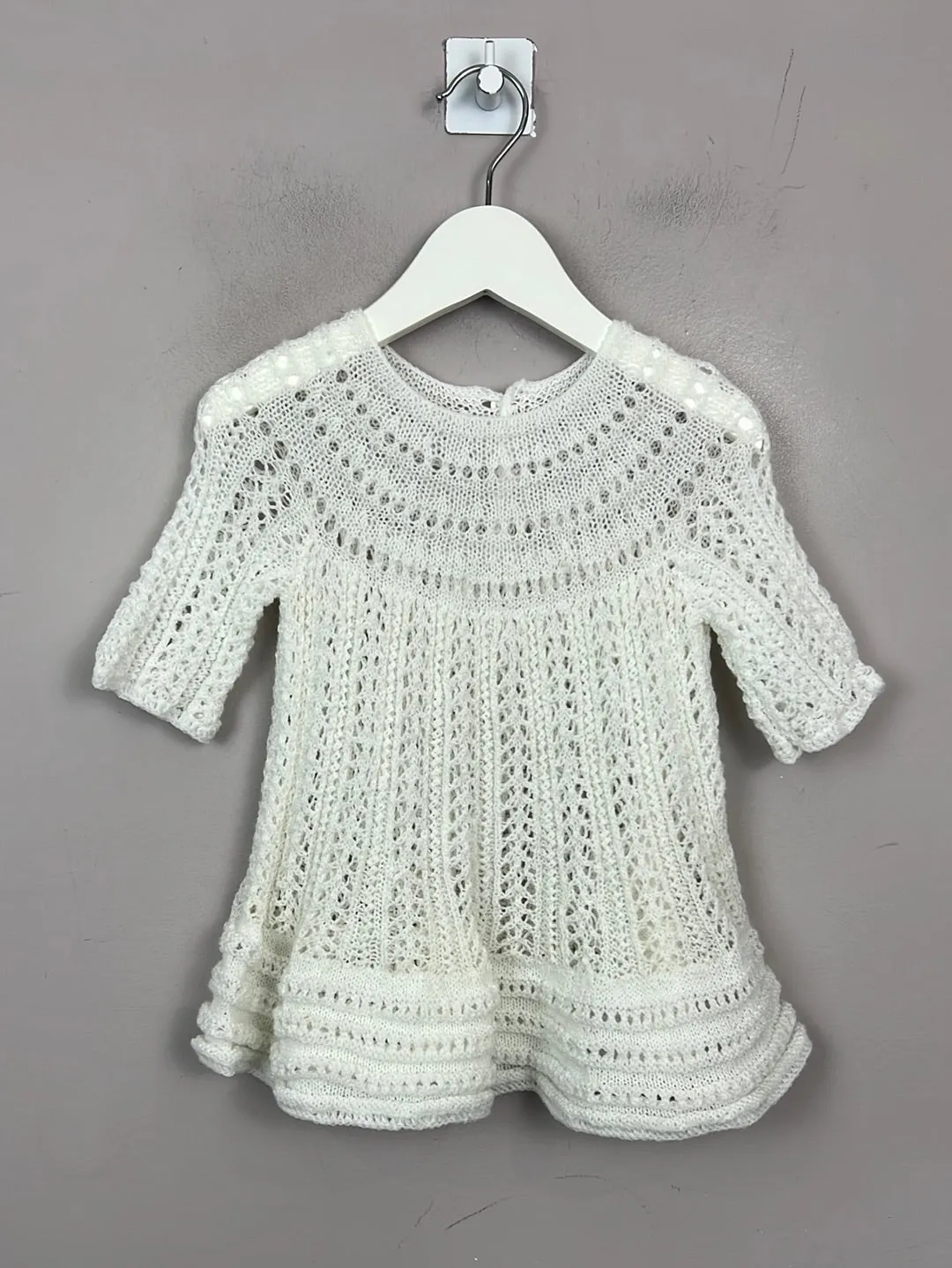 Vintage hand knit christening dress approx 6-12m