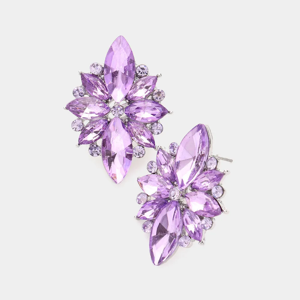 Violet Marquise Round Stone Cluster Pageant Earrings  | Prom Earrings| 584671