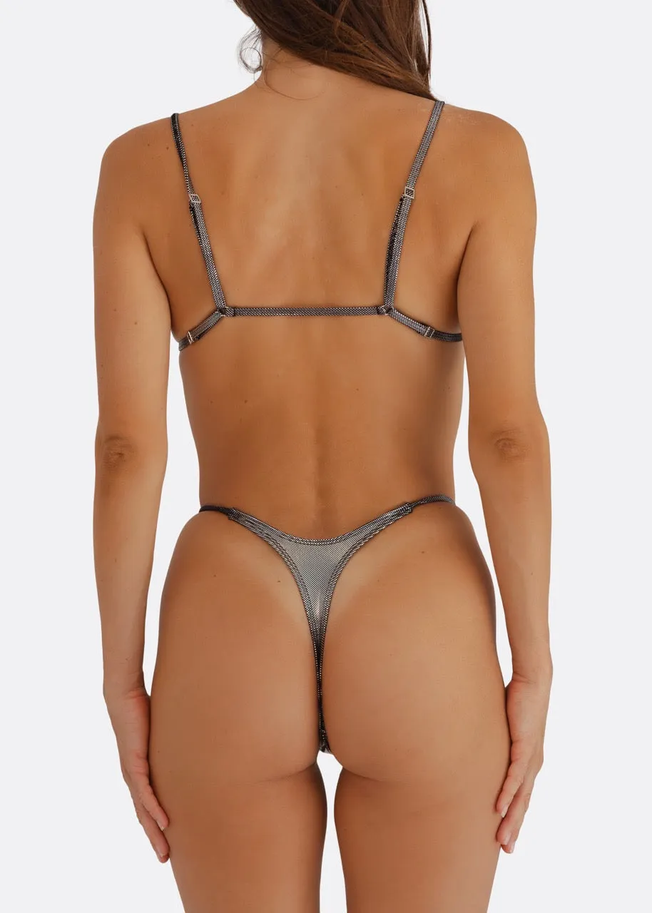 WALL STREET THONG Bikini Bottom - Chrome Silver