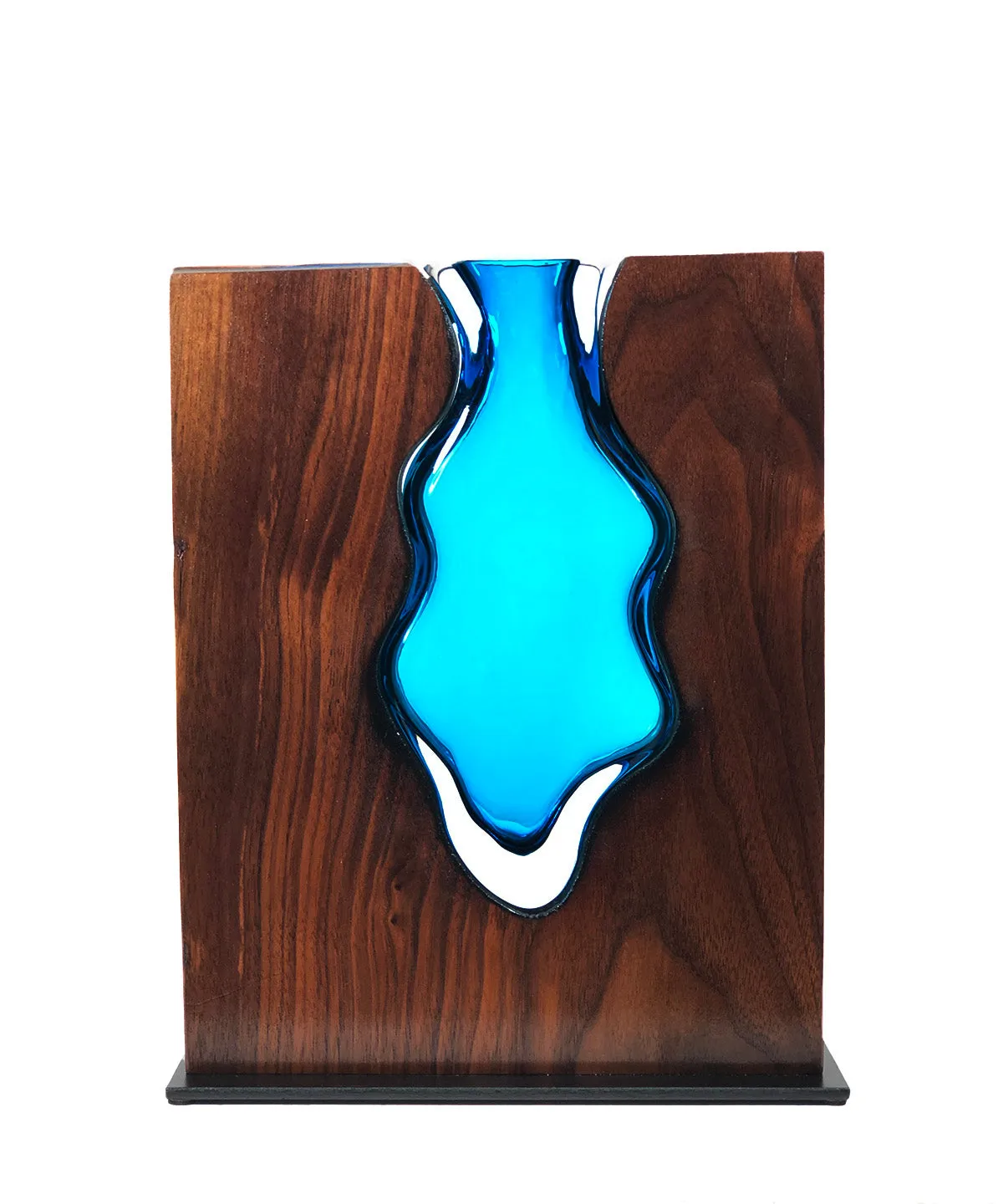 Walnut Wood with Handblown "Aqua" Glass Blackberry
