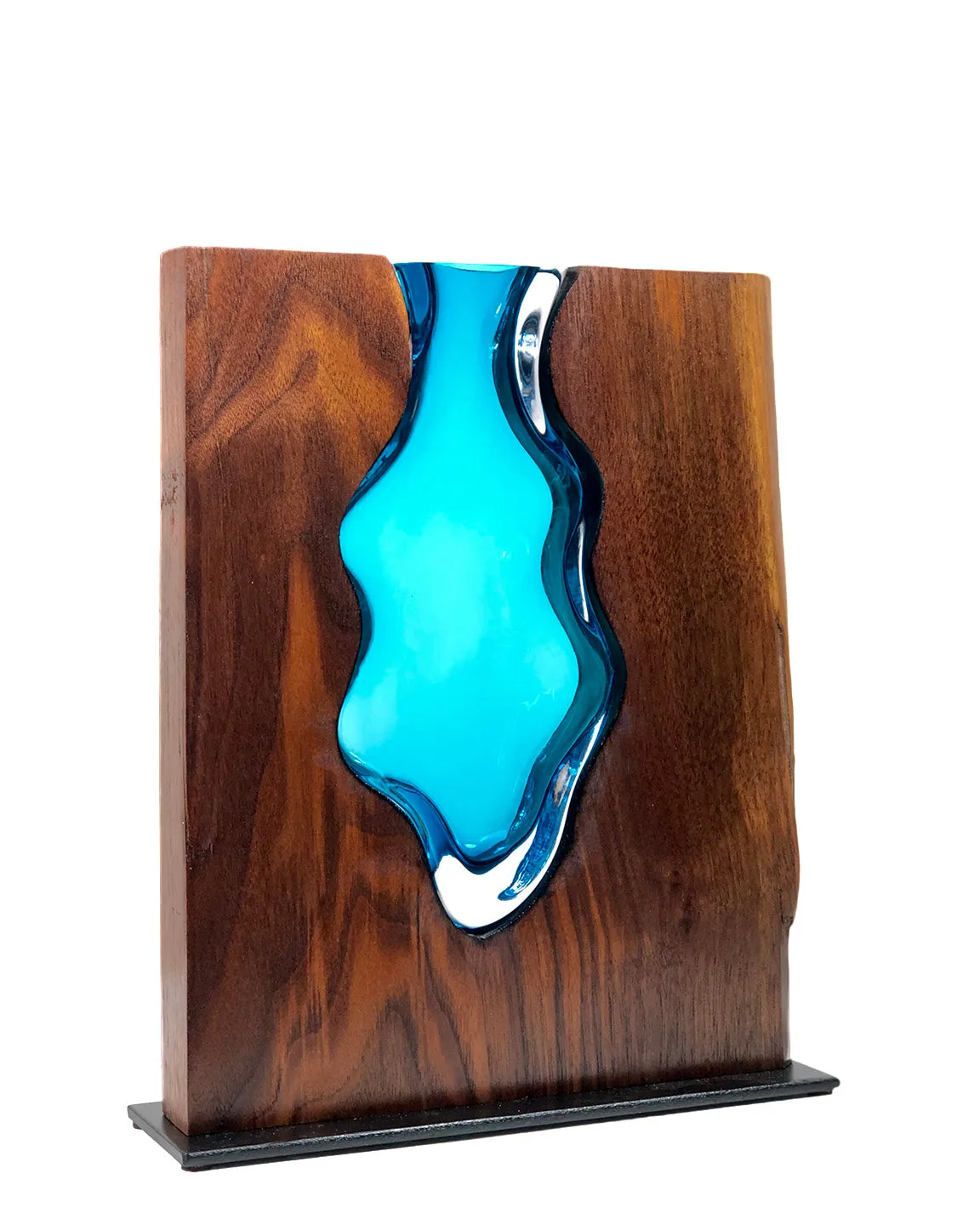 Walnut Wood with Handblown "Aqua" Glass Blackberry