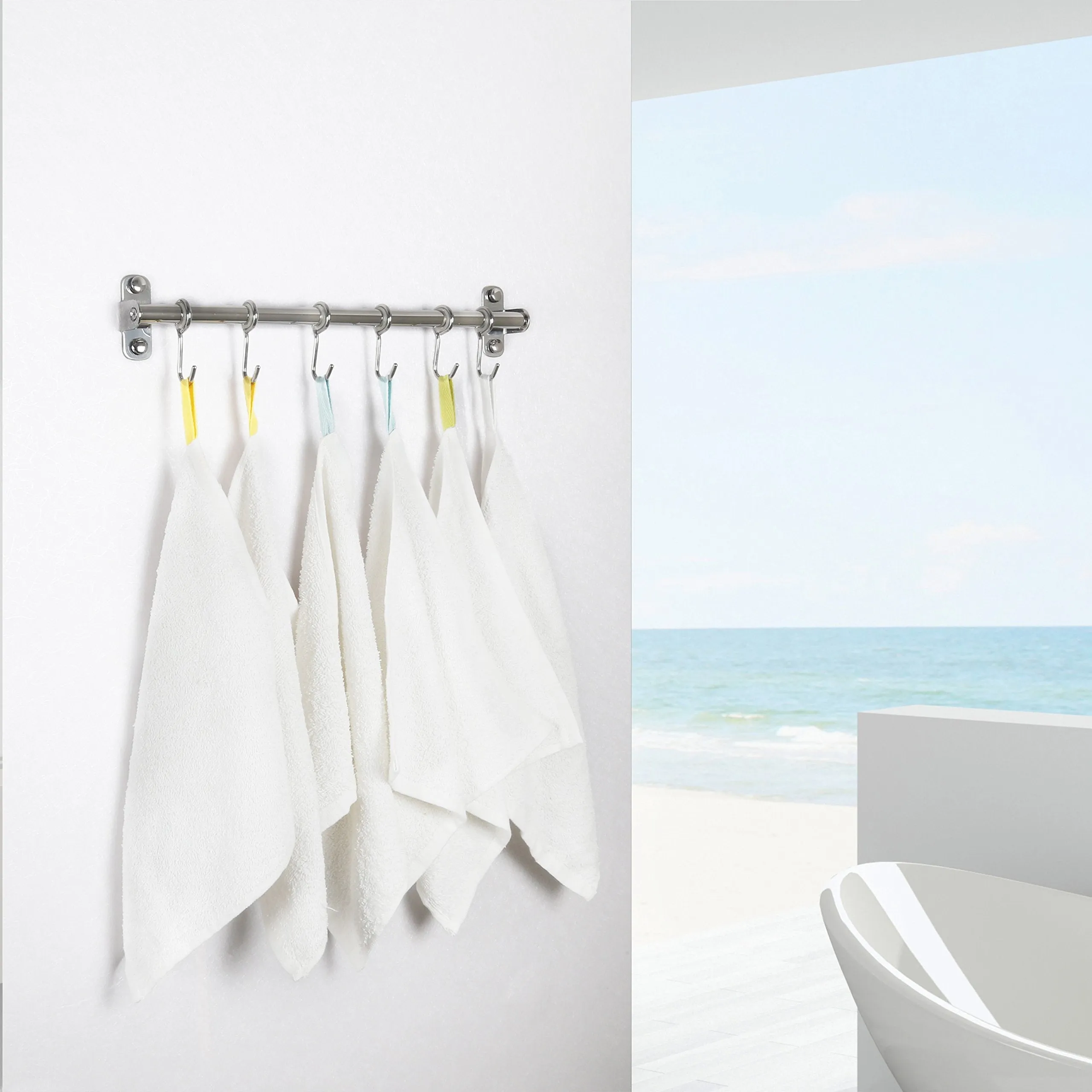 WEBI Kitchen Sliding Hooks, Solid Stainless Steel Hanging Rack Rail with 14 Utensil Removable S Hooks for Towel, Pot Pan, Spoon, Loofah, Bathrobe, Wall Mounted,2 Packs
