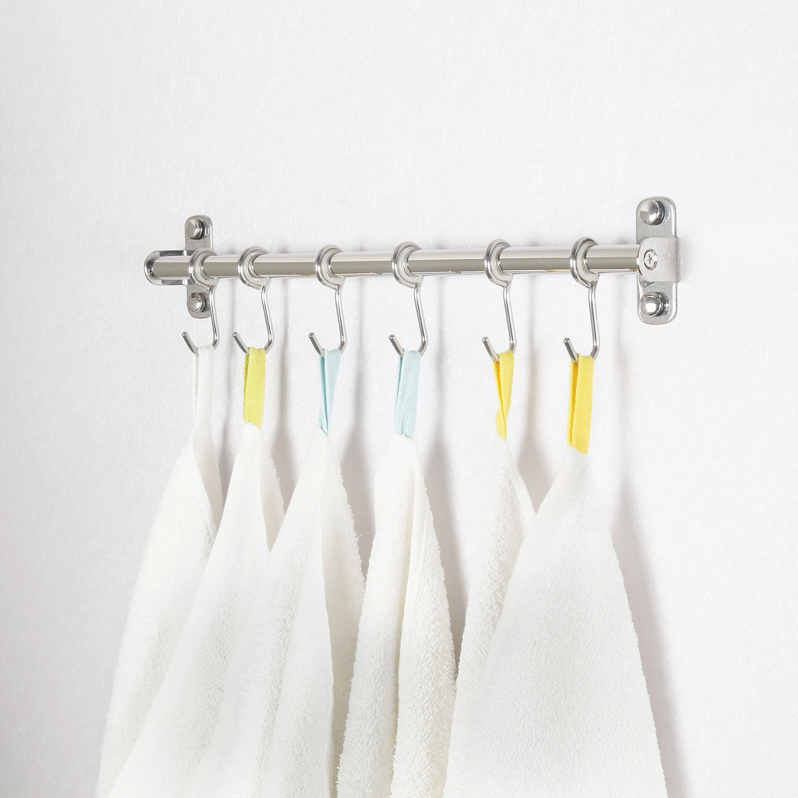 WEBI Kitchen Sliding Hooks, Solid Stainless Steel Hanging Rack Rail with 14 Utensil Removable S Hooks for Towel, Pot Pan, Spoon, Loofah, Bathrobe, Wall Mounted,2 Packs