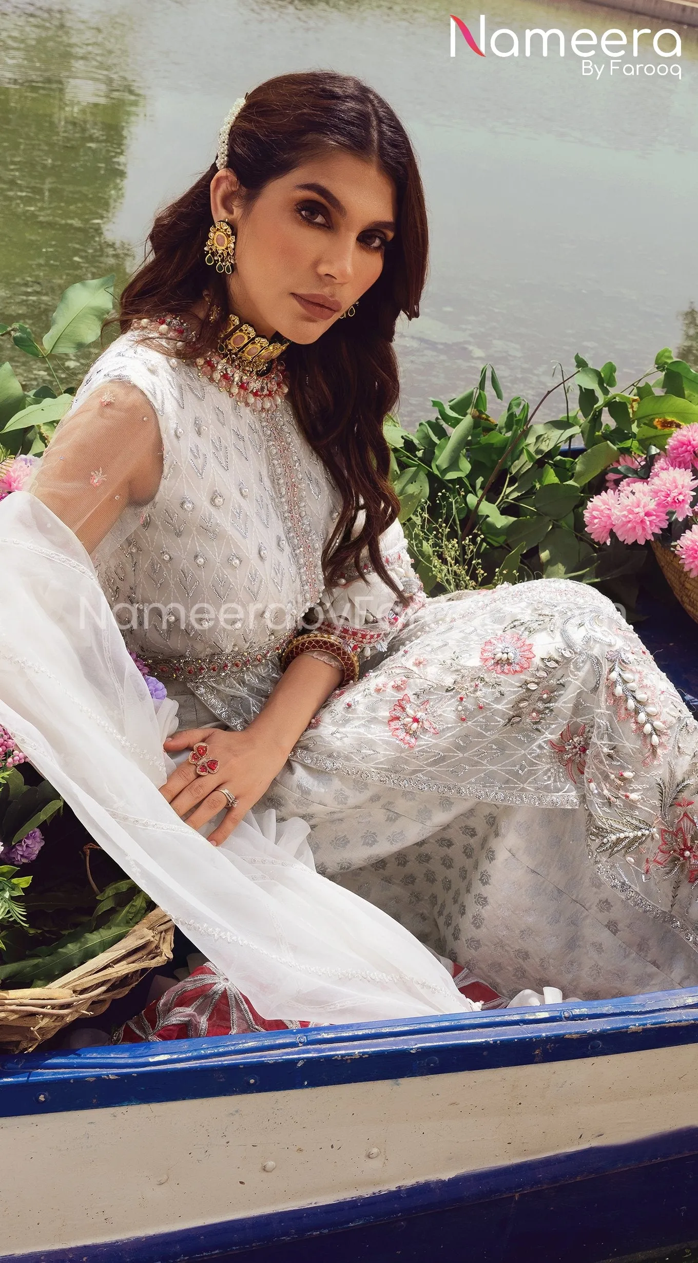 White Dress Pakistani with Luxurious Adornments #PF257