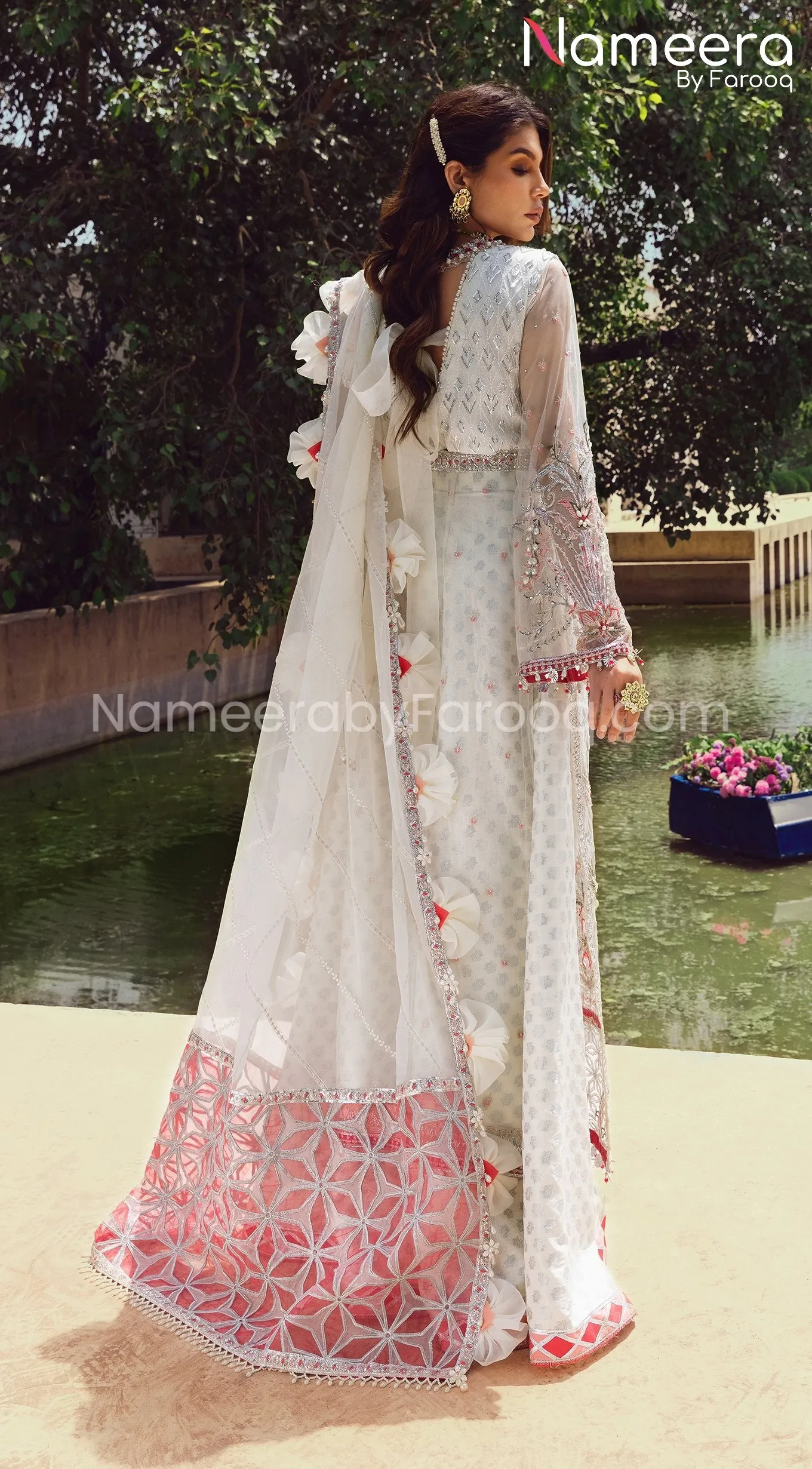 White Dress Pakistani with Luxurious Adornments #PF257