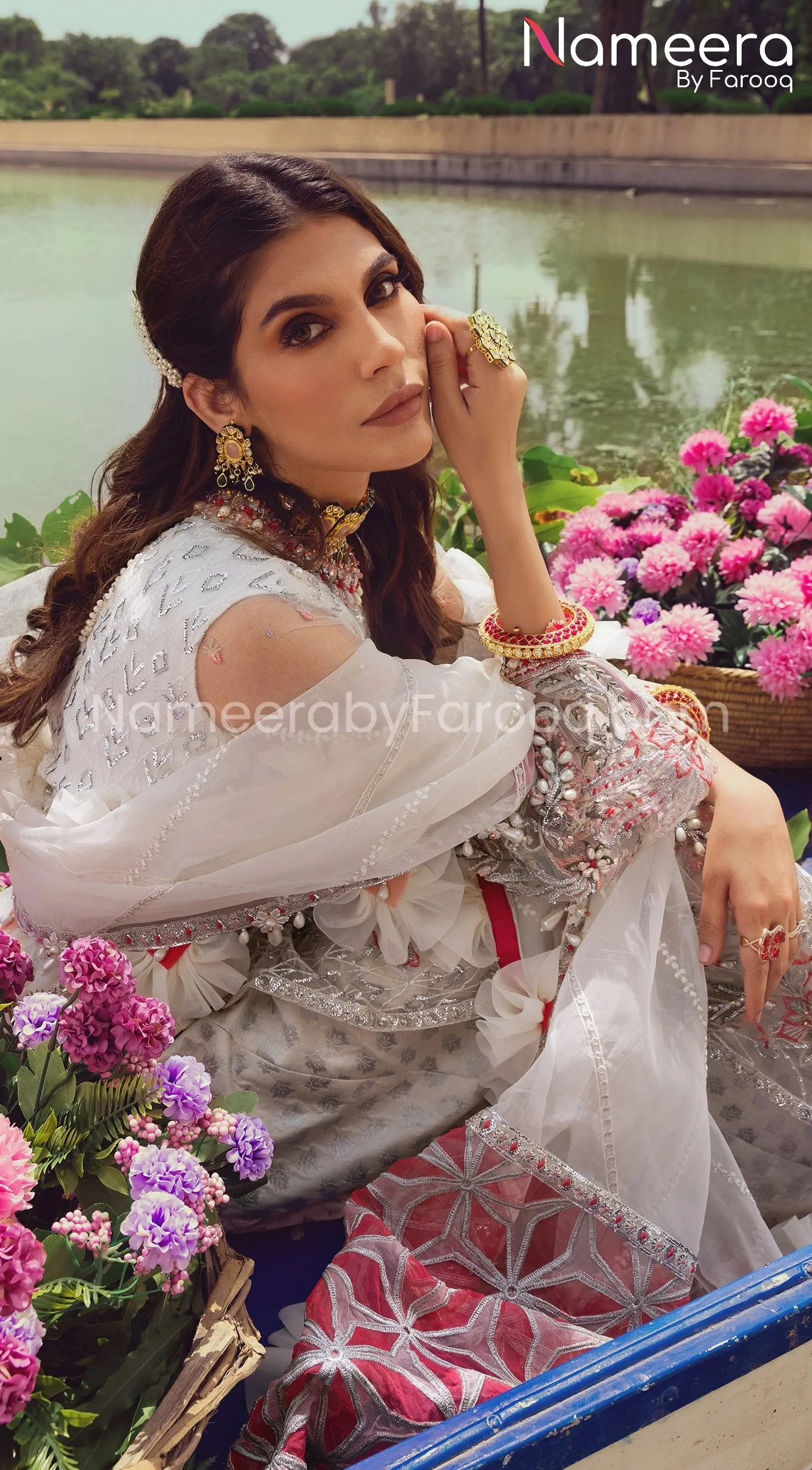 White Dress Pakistani with Luxurious Adornments #PF257