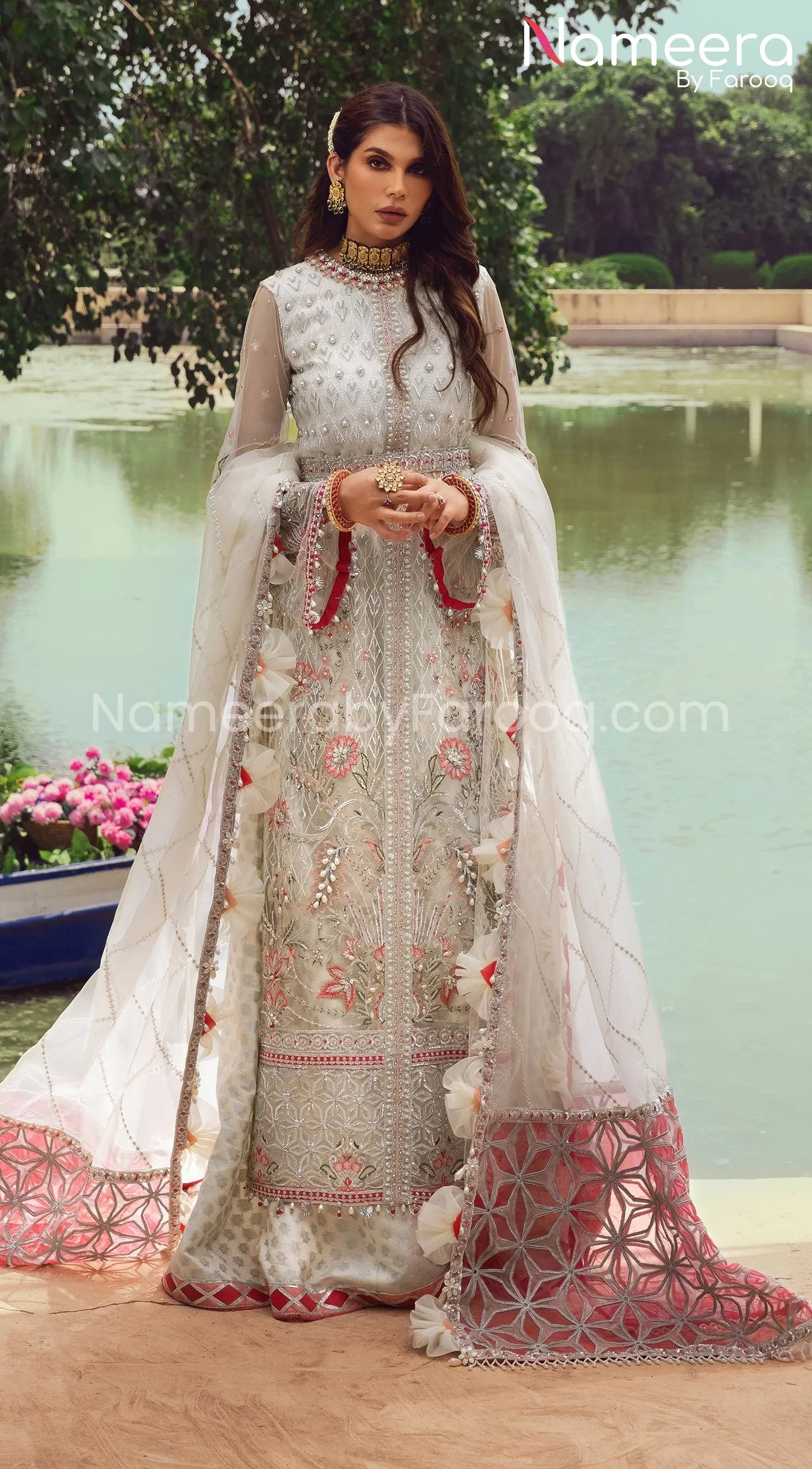 White Dress Pakistani with Luxurious Adornments #PF257