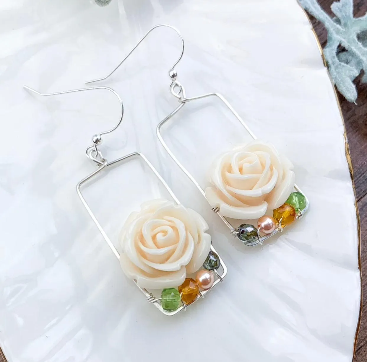 White Rose Boho Earrings
